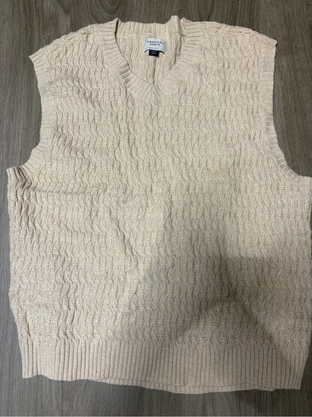 American Eagle Outfitters Cream Cable-Knit V-Neck Sweater Vest